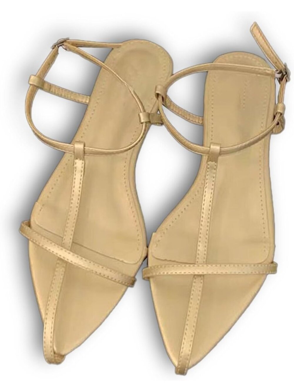 Women's Gold Strappy Slingback Mules Cute Vegan Leather Dressy Flat Sandals